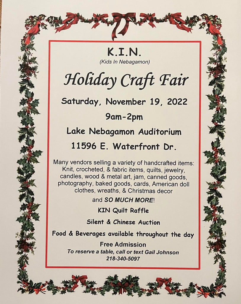 KIN Craft Fair ~ Lake Nebagamon ~ Saturday November 19