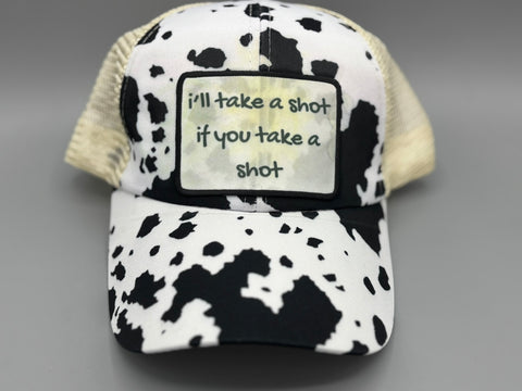 🐄 Shot for Shot – Cow Print Trucker Hat